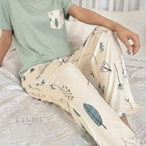 Home بيجامة مينت جرين بنطلون واسع